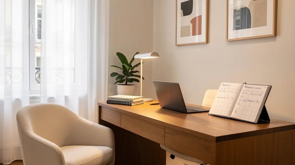 Intérieur d'un cabinet de chirurgie esthétique à Paris avec bureau de consultation